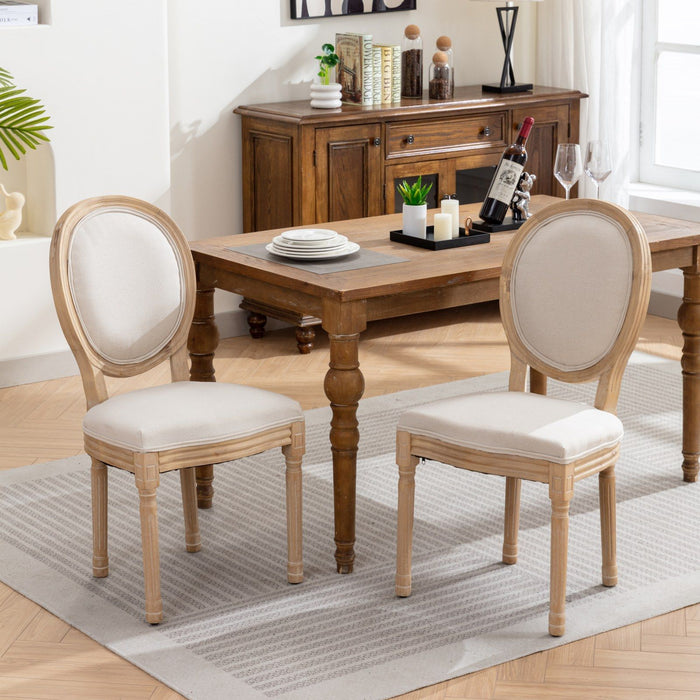 A&A Furniture, French Style Solid Wood Frame Antique Painting Linen Fabric Back Dining Chair, (Set of 2) - Beige