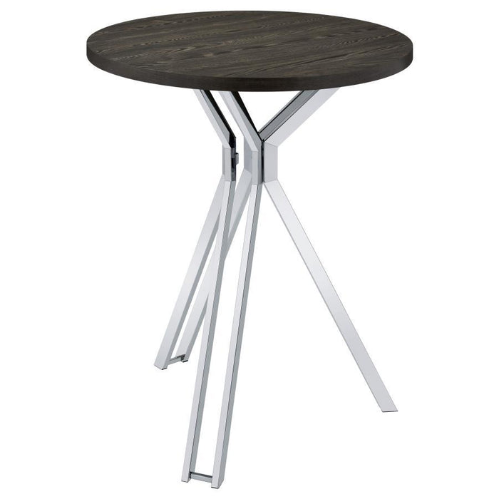 Edgerton - Round Wood Top Bar Table - Dark Oak And Chrome Unique Piece Furniture