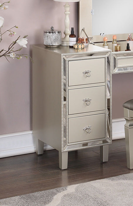 Traditional Formal Silver Color Vanity Set Stool Storage Drawers 1 Piece Bedroom Furniture Set Tufted Seat Stool