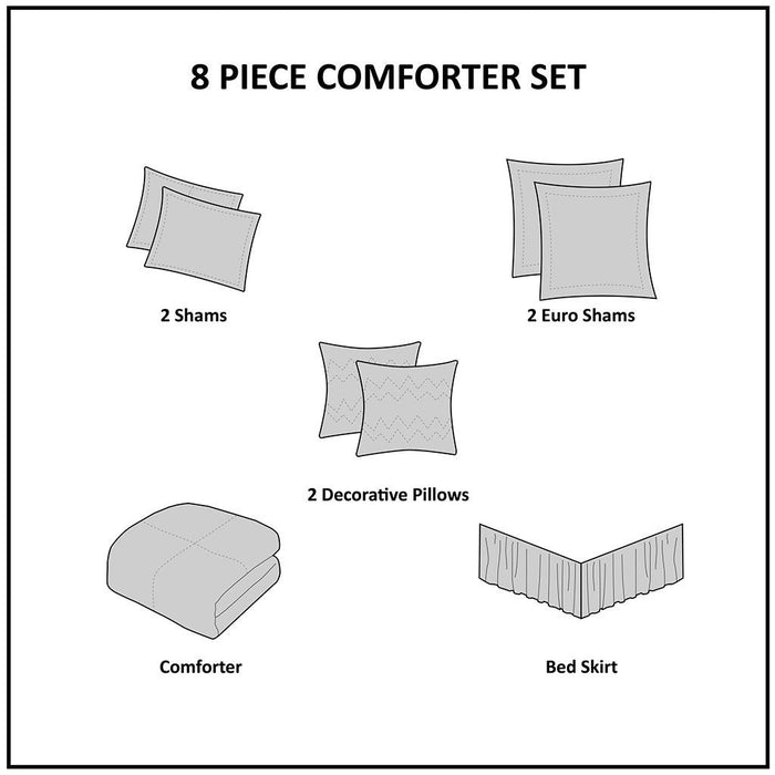 8 Piece Embroidered Comforter Set - Navy