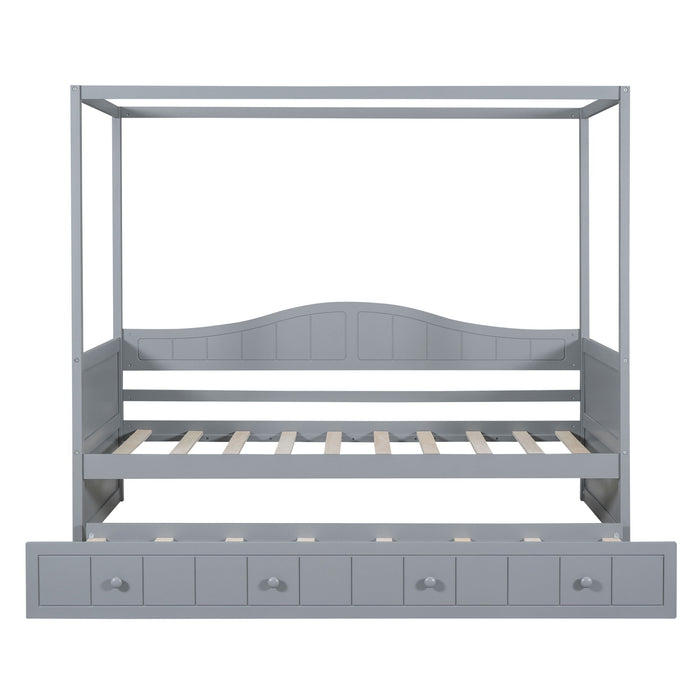 Twin Size Canopy Day Bed With Twin Size Trundle, Gray