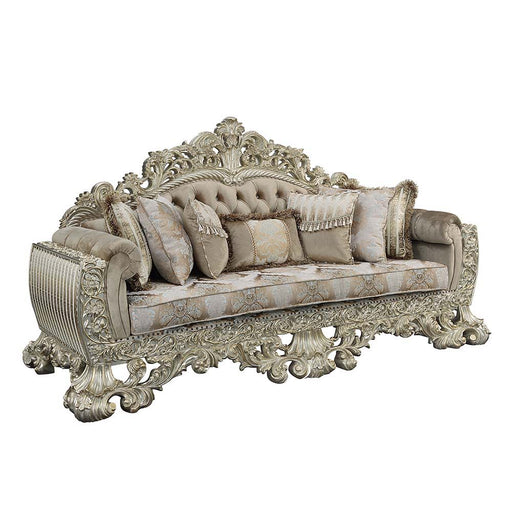 Sorina - Sofa - Velvet, Fabric & Antique Gold Finish Unique Piece Furniture