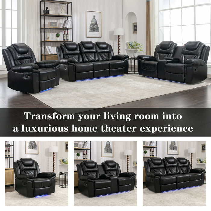 Home Theater Seating Manual Recliner Chair With LED Light Strip For Living Room, Bedroom, Black