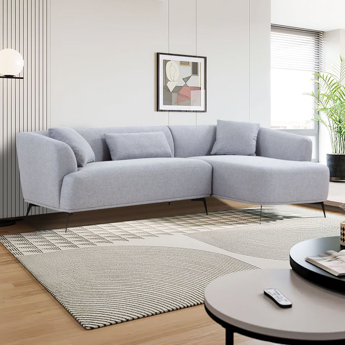 L-Shape Sectional Sofa Couch With Chaise, Metal Legs, Light Gray
