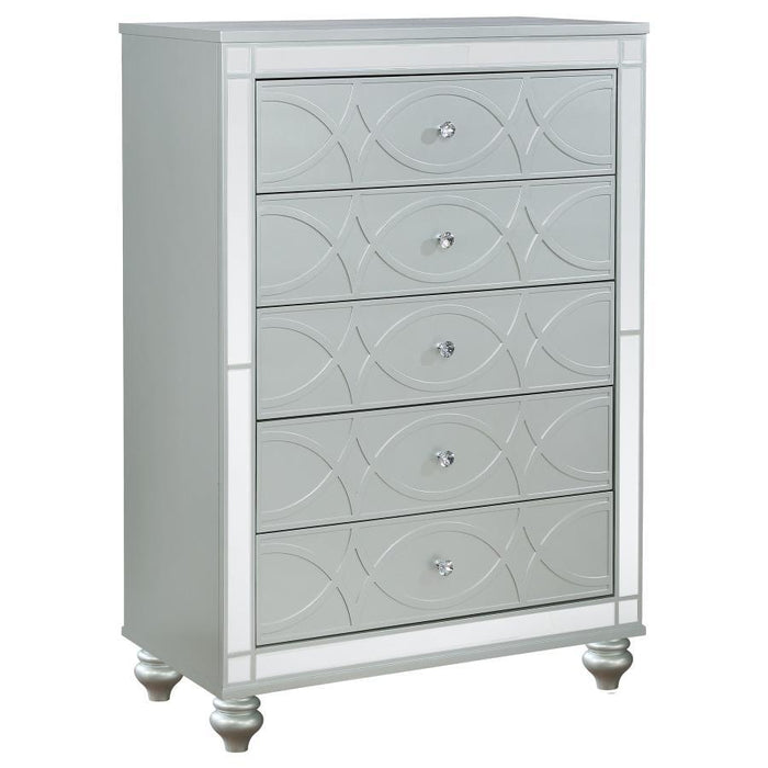 Gunnison - 5-Drawer Chest - Silver Metallic Unique Piece Furniture