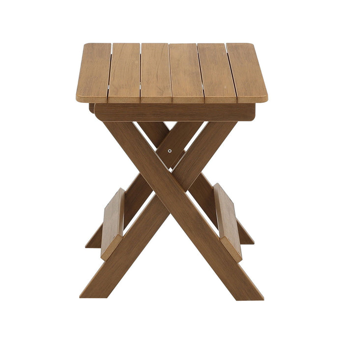 Hips Material Outdoor Bistro Set Foldable Small Table And Chair Set With 2 Chairs And Rectangular Table, Teak
