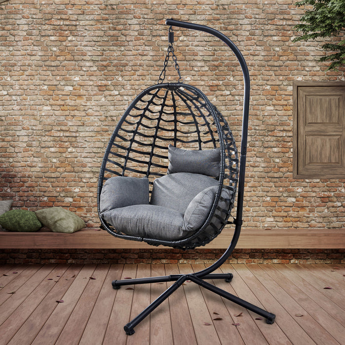 Artisan Outdoor Wicker Swing Chair With Stand For Balcony, 37"X35"Dx78"H - (Gray)