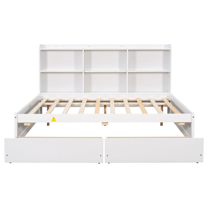 Full Bed With Side Bookcase - White