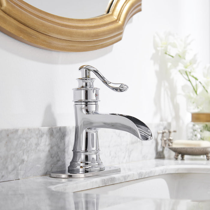 Waterfall Single Hole Single - Handle Low - Arc Bathroom Faucet With Supply Line In Polished Chrome