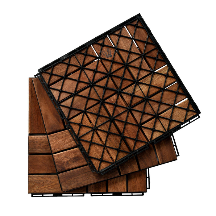 10 Piece Terlocking Deck Tiles Checker Pattern Square Outdoor Flooring - Brown