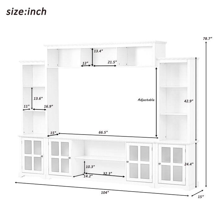 On-Trend Minimalism Style Entertainment Wall Unit With Bridge, Modern TV Console Table For Tvs Up To 70", Multifunctional TV Stand With Tempered Glass Door, White
