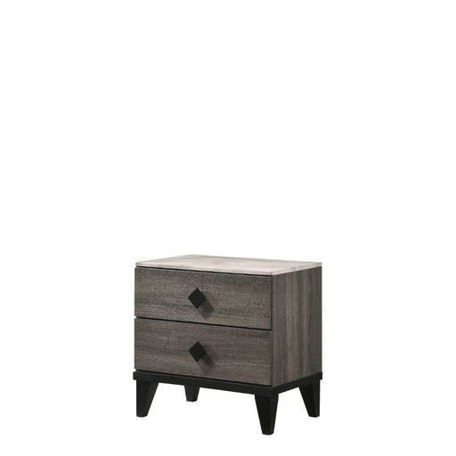 Avantika - Nightstand - Faux Marble & Rustic Gray Oak Unique Piece Furniture