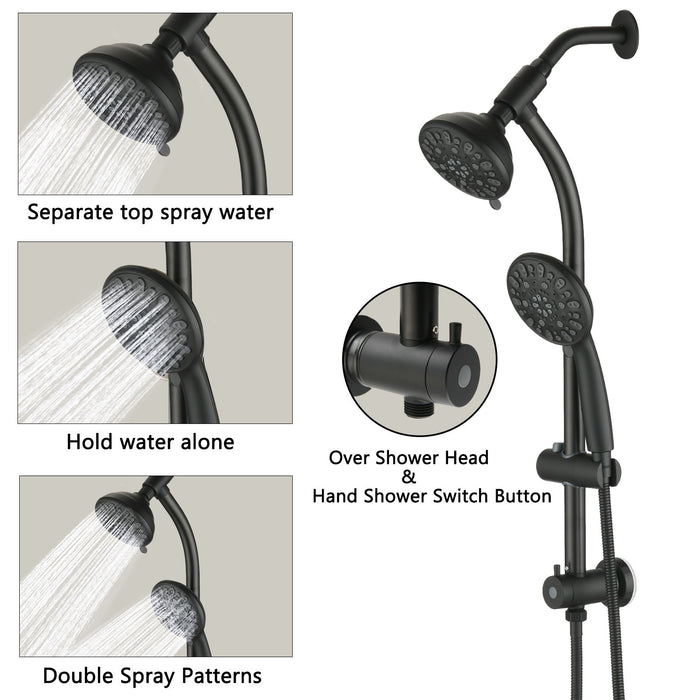 Drill - Free Stainless Steel Slide Bar Combo Rain Showerhead 7 Setting Hand, Dual Shower Head Spa System