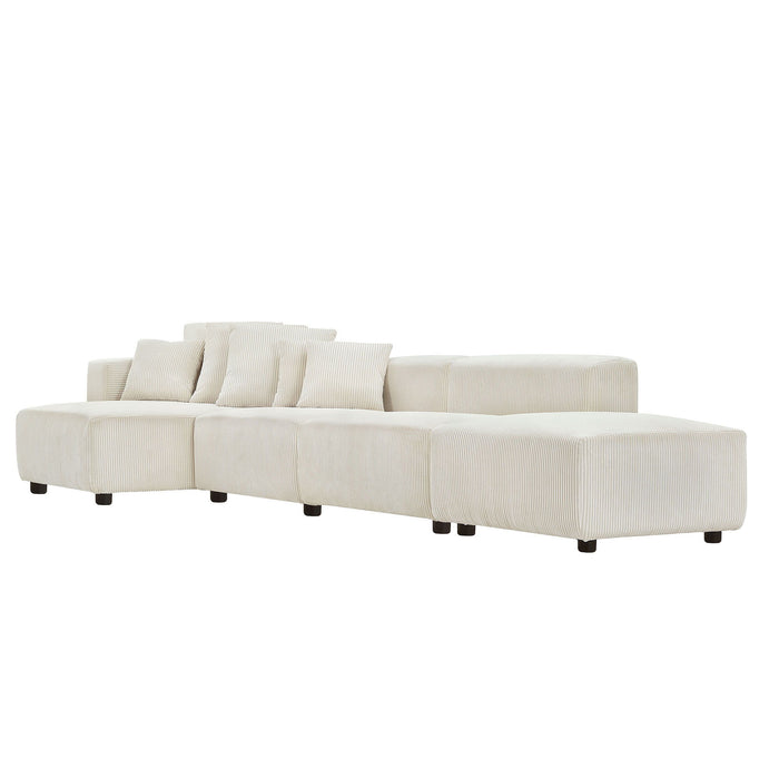 Soft Corduroy Sectional Modular Sofa 4 Piece Set, Small L Shaped Chaise Couch For Living Room, Apartment, Office, Beige