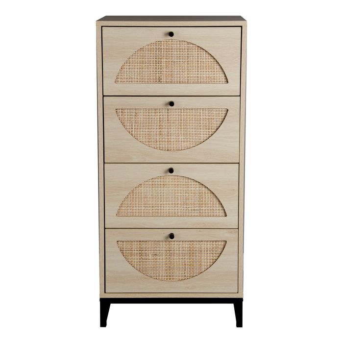 (Set of 2), Natural Rattan, Cabinet With 4 Drawers, Suitable For Living Room, Bedroom And Study, Diversified Storage