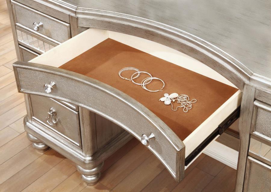 Bling Game - 9-Drawer Vanity Desk - Metallic Platinum Unique Piece Furniture