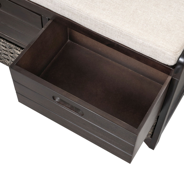Trexm Storage Bench With Removable Basket And 2 Drawers, Fully Assembled Shoe Bench With Removable Cushion - Espresso