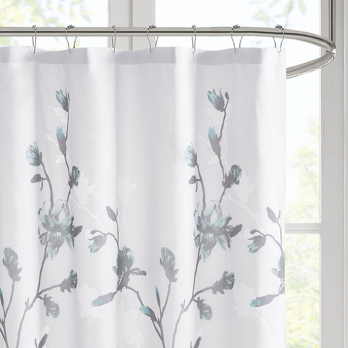 Floral Printed Burnout Shower Curtain - Aqua
