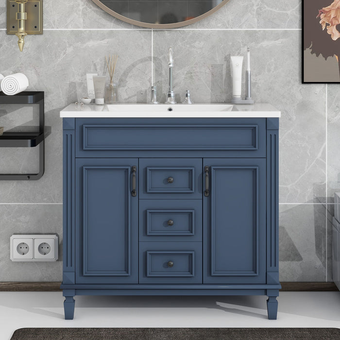 36'' Bathroom Vanity With Top Sink, Modern Bathroom Storage Cabinet With 2 Soft Closing Doors And 2 Drawers, Single Sink Bathroom Vanity - Blue