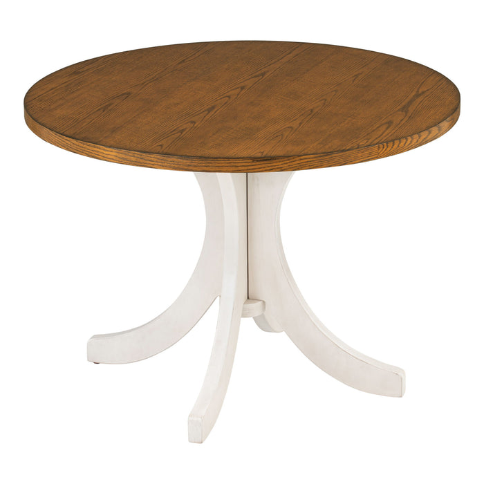 Topmax Mid-Century Solid Wood Round Dining Table For Small Places, Walnut Table