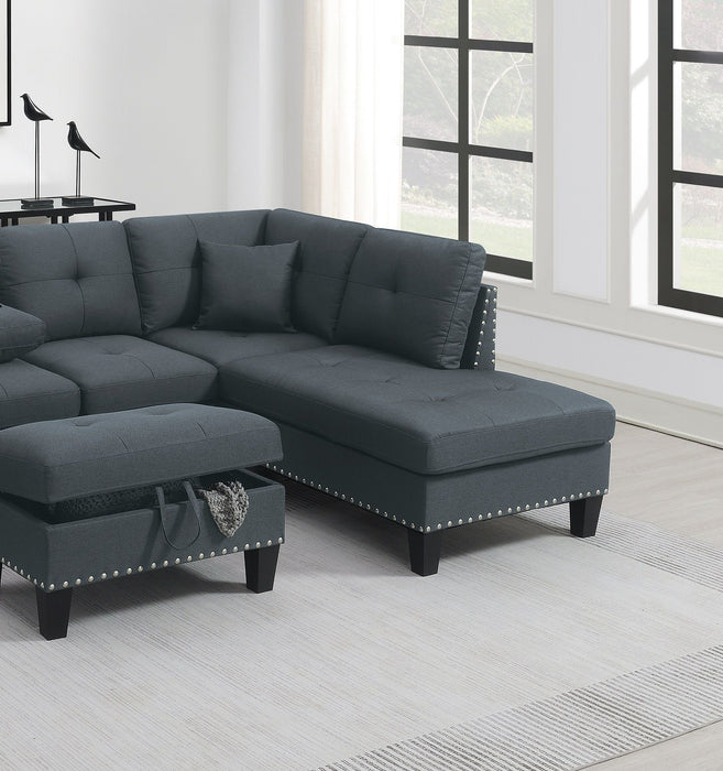 Living Room Furniture 3 Pieces Sectional Sofa Set LAF Sofa RAF Chaise And Storage Ottoman Cup Holder Charcoal Color Linen-Like Fabric Couch