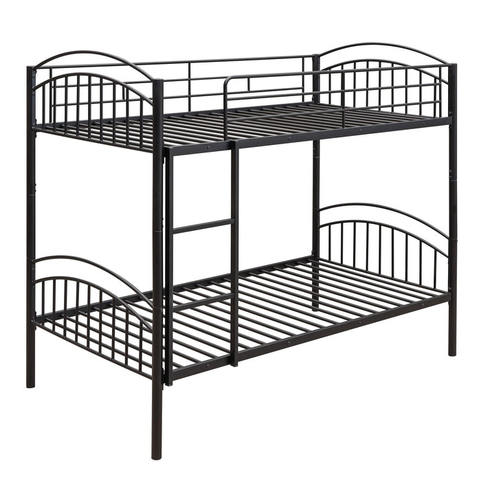 Twin Over Twin Metal Bunk Bed, Divided Into Two Beds (Black)