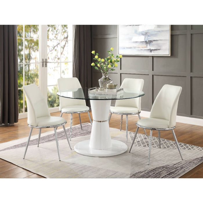 Kavi - Dining Table - Clear Glass & White High Gloss