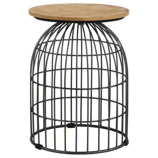 Bernardo - Round Accent Table With Bird Cage Base - Natural And Gunmetal Unique Piece Furniture
