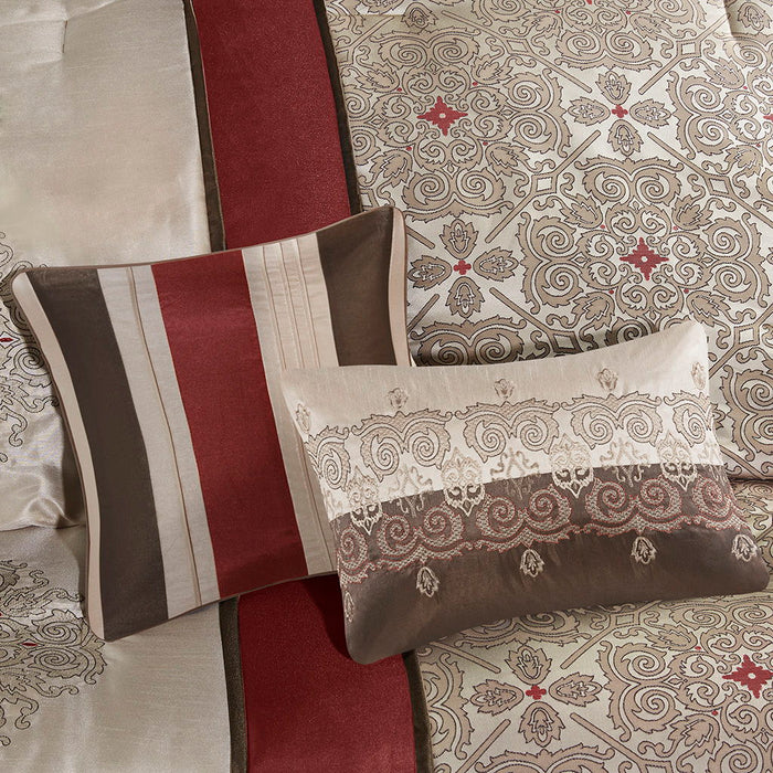 7 Pieces Jacquard Comforter Set With Throw Pillows - Red