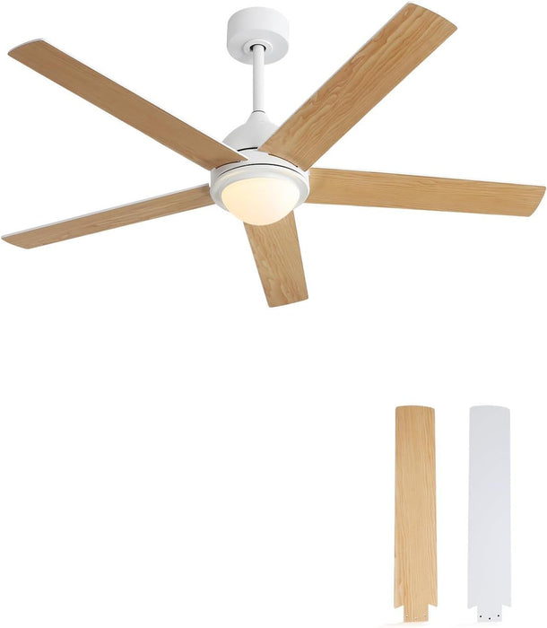 Modern LED Ceiling Fan With 3 Color Dimmable 5 Plywood Blades Remote Control Reversible Dc Motor White For Bedroom