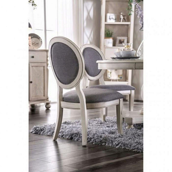 Transitional Antique White And Gray Side Chairs (Set of 2) Chairs Dining Room Furniture Padded Fabric Seat