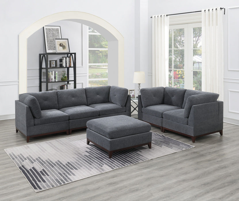 Ash Gray Chenille Fabric Modular Sofa Set 6 Piece Set Living Room Furniture Couch Sofa Loveseat 4 Corner Wedge 1 Armless Chair And 1 Ottoman Tufted Back Exposed Wooden Base