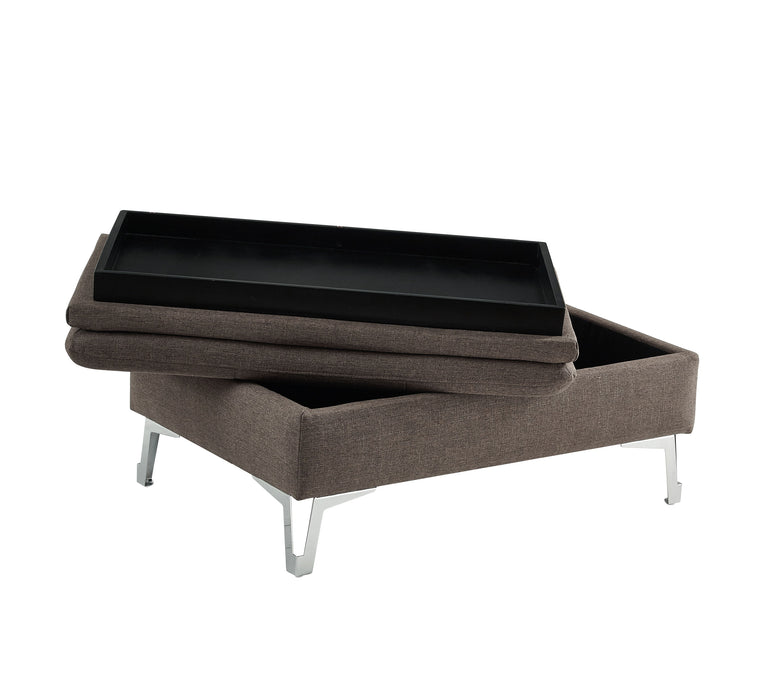 Casual Style Storage Ottoman 1 Piece Chocolate Color Fabric Upholstered Metal Legs Living Room Furniture