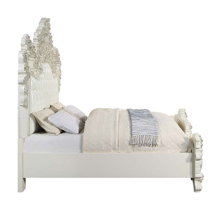 Adara - Eastern King Bed - White PU & Antique White Finish Unique Piece Furniture