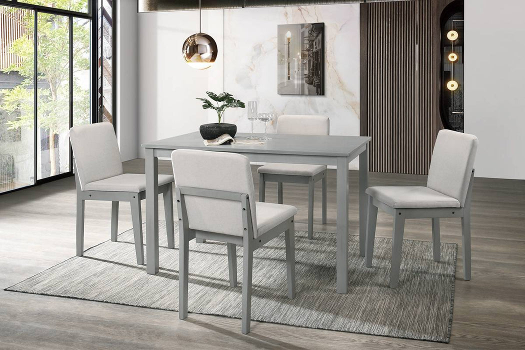 Gray Finish 5 Pieces Dining Room Set Dining Table 4 Chairs Beige Fabric Chair Seat Kitchen Breakfast Dining Room Furniture Rubberwood Veneer Unique Design