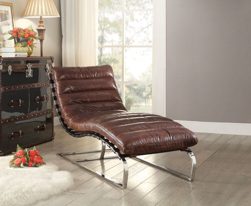 Qortini - Chaise - Vintage Dark Brown Top Grain Leather & Stainless Steel Unique Piece Furniture
