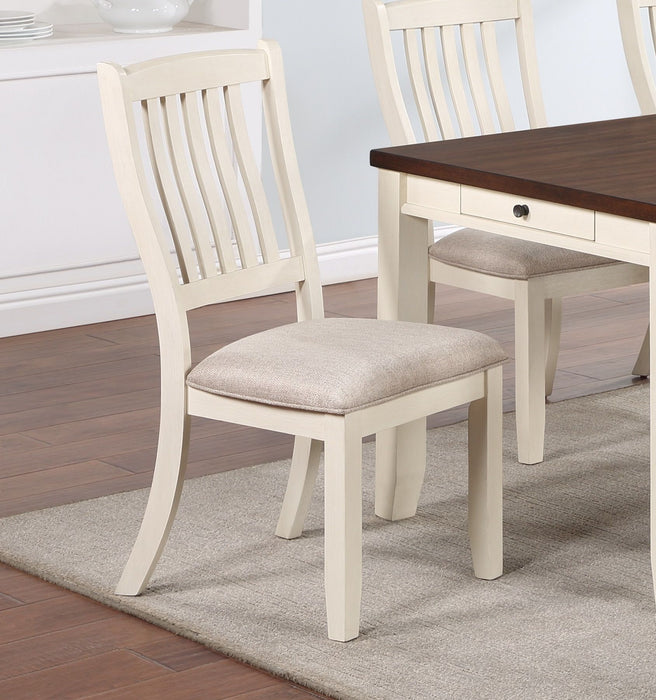 White Classic 2 Pieces Dining Chairs Set Rubberwood Beige Fabric Cushion Seats Slats Backs Dining Room Furniture Side Chair