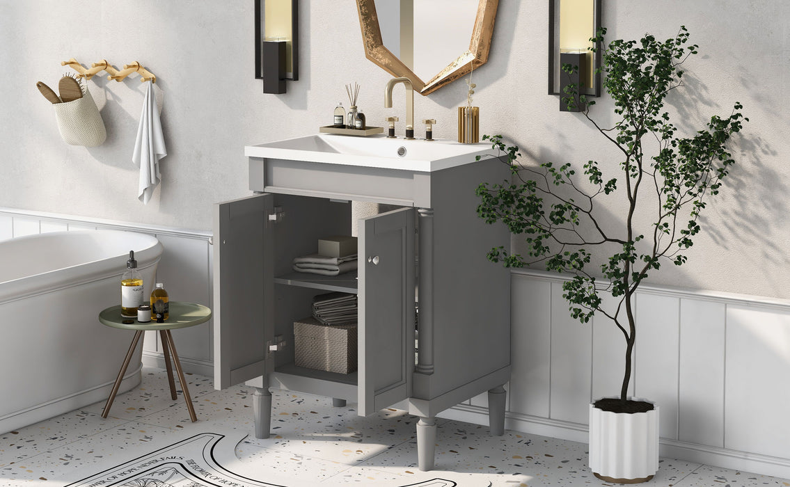 24'' Bathroom Vanity With Top Sink, 2-Tier Modern Bathroom Storage Cabinet, Single Sink Bathroom Vanity, Large Storage Shelves - Gray