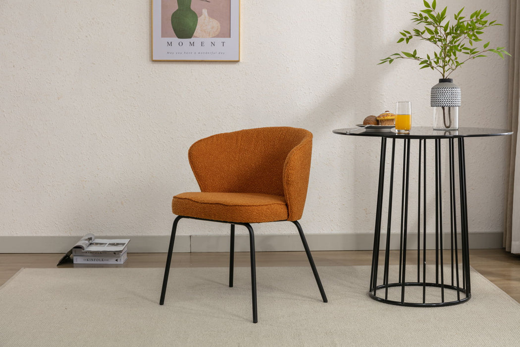 Boucle Fabric Dining Chair With Black Metal Legs, Ginger