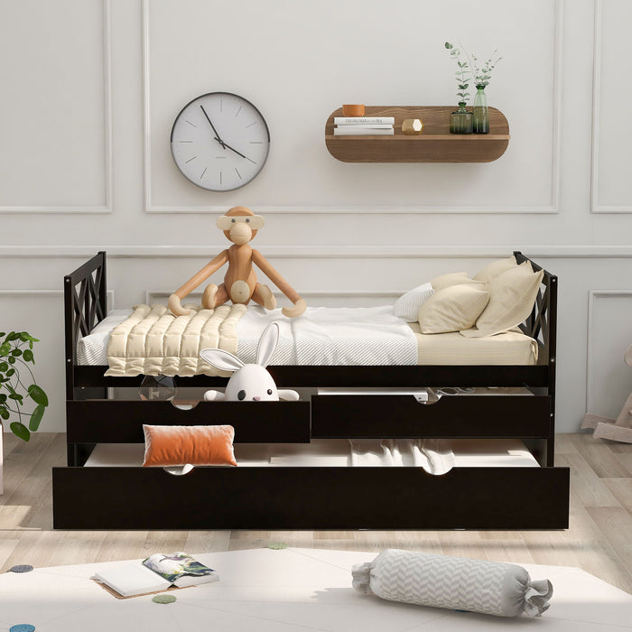 Multi Functional Daybed With Drawers And Trundle, Espresso