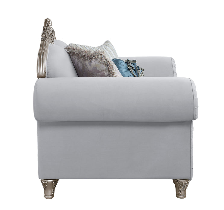 Acme Pelumi Chair With 3 Pillows Light Gray Linen & Platinum Finish