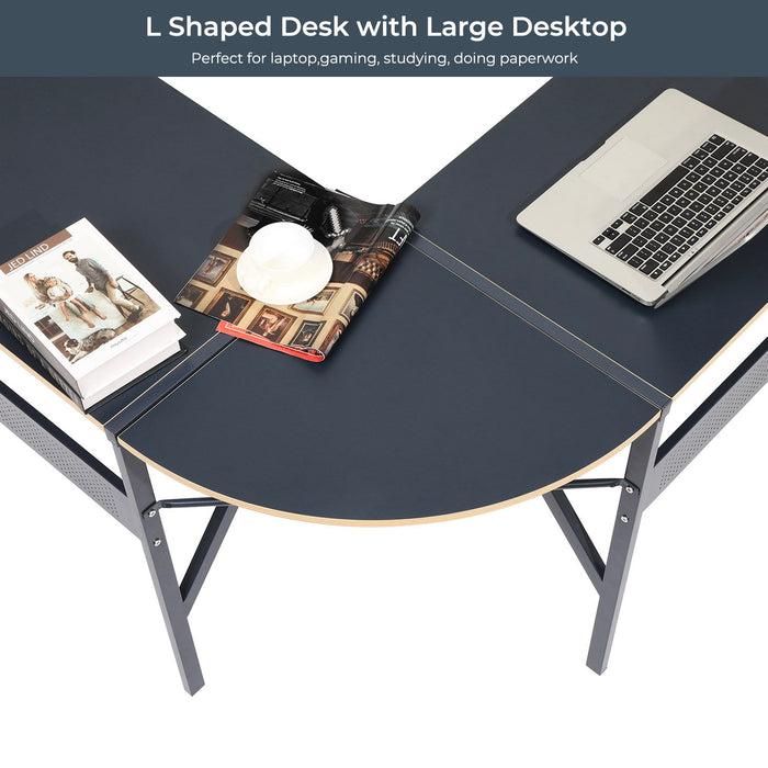 L-Shaped Desk Corner Computer Desk, Space - Saving & Multifunctional Home Office Desk Writing Workstation Study Desk With Round Corner (Dark Grey)