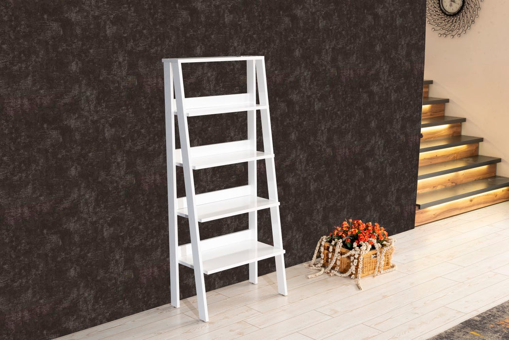 Furnish Home Store Otavio 5 Tier Modern Ladder Bookshelf Organizers, Wood Frame Bookshelf For Small Spaces In Your Living Rooms, Office Furniture Bookcase, White