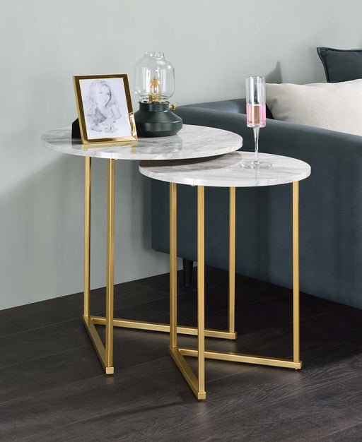 Garo - Accent Table - Faux Marble & Gold Finish - 24" Unique Piece Furniture