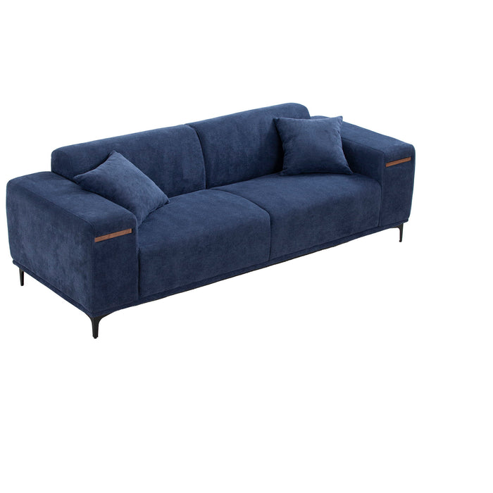 Mid Century 3 Seater Sofa With 2 Stretchable Walnut Pad - Blue