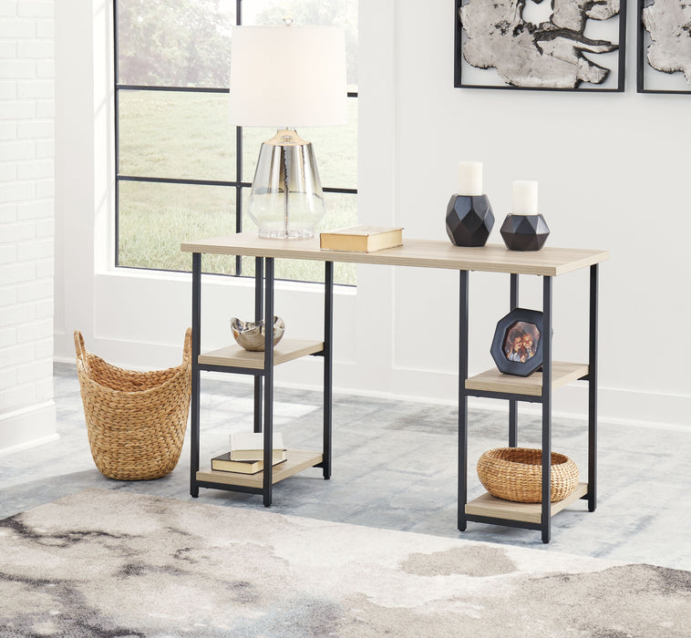 Waylowe - Natural / Black - Home Office Desk - Double-Shelf Pedestal Unique Piece Furniture