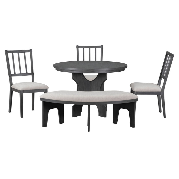 Trexm 5 Piece Dining Table Set, 44" Round Dining Table With Curved Bench & Side Chairs For 4-5 People For Dining Room And Kitchen (Gray)