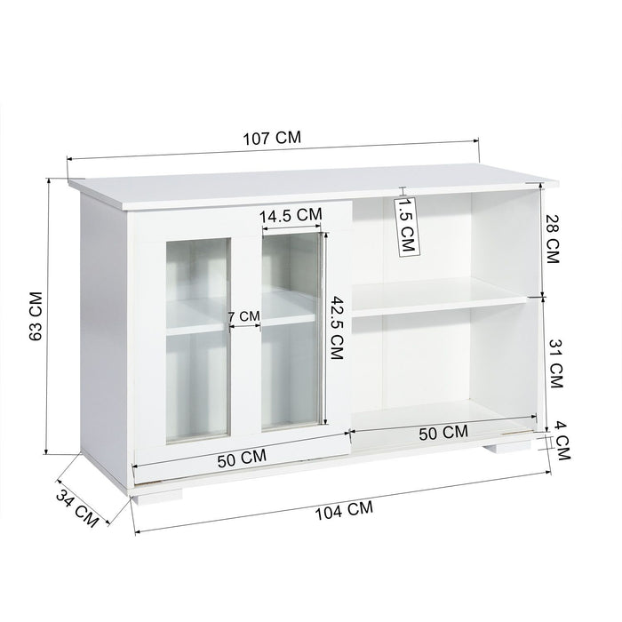 Sideboard Modern White Storage Cabinet With Sliding Doors/Adjustable Shelves