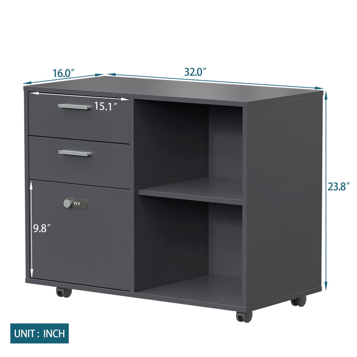 Drawer File Cabinet With Coded Lock - Dark Gray