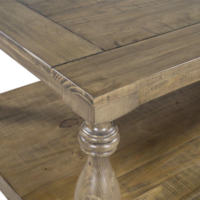 U_Style Rustic Floor Shelf Coffee Table With Storage, Solid Pine Wood - Yellow Brown